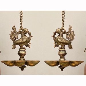 Brass Annapakshi Hanging Diya Set