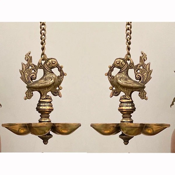 Brass Annapakshi Hanging Diya Set