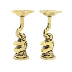 Brass Elephant Diya Set
