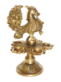 Brass Five Petal Diya With Peacock