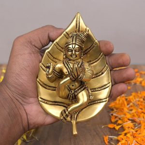 Brass Leaf Krishna Idol