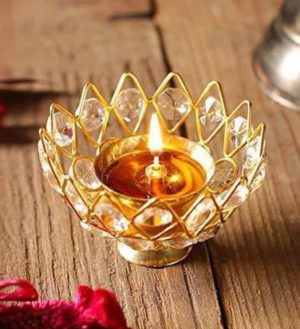 Brass Light Deepam with Crystals