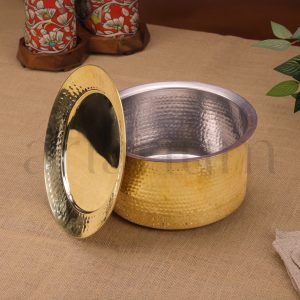 Hammered Brass Biryani Handi with a lid