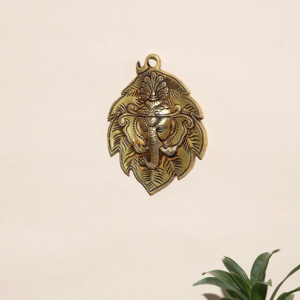 Brass Vinayaka on Leaf Wall Hanging