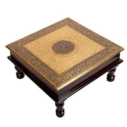 Wood with Brass Quotes Square Stool