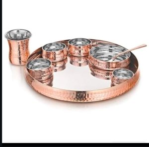 Copper Steel Hammer Curve Thali Set