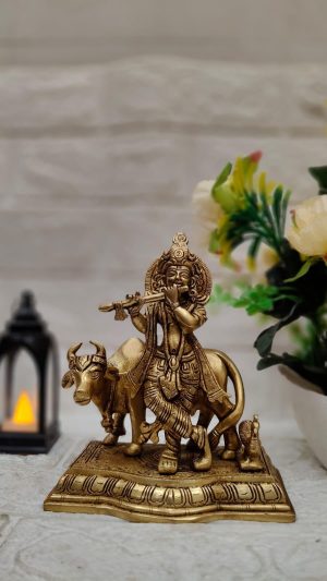 Cow Krishna with Peacock